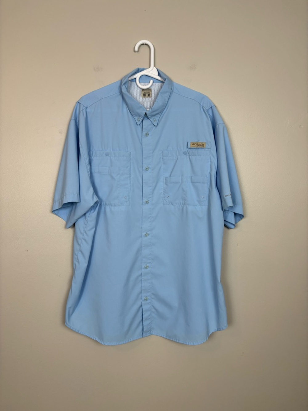 Columbia Shirt Mens XL Blue PFG Omni Shade Vented Short Sleeve Fishing Outdoors